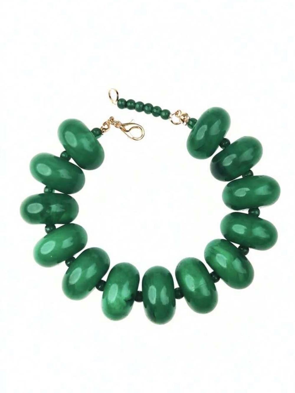 New! Emerald Deep Green Resin Bead Statement Bracelet - Women Jewelry